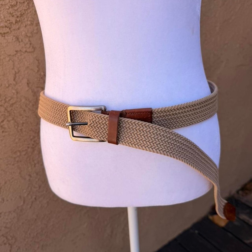 Tan and brown braided belt with leather accents